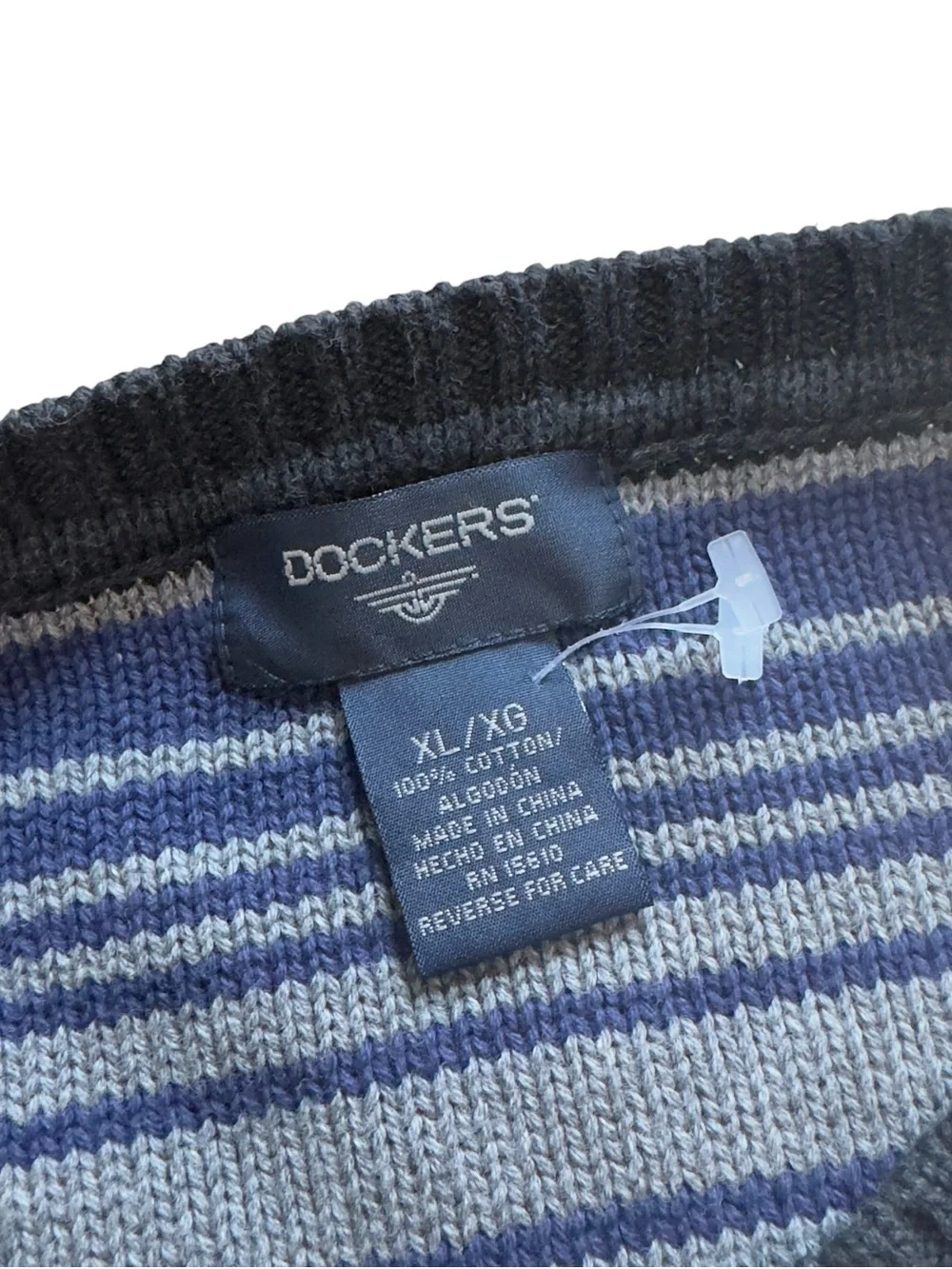 Dockers 100% Cotton Blue Striped Crewneck Sweater Men’s XL Classic Knit Top EUC